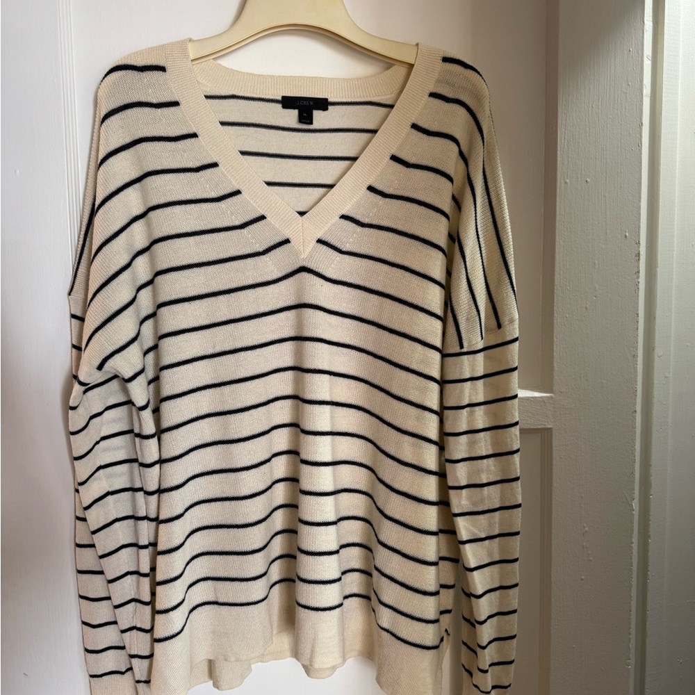 J. Crew Cream and Black/ Navy Knit Sweater XL